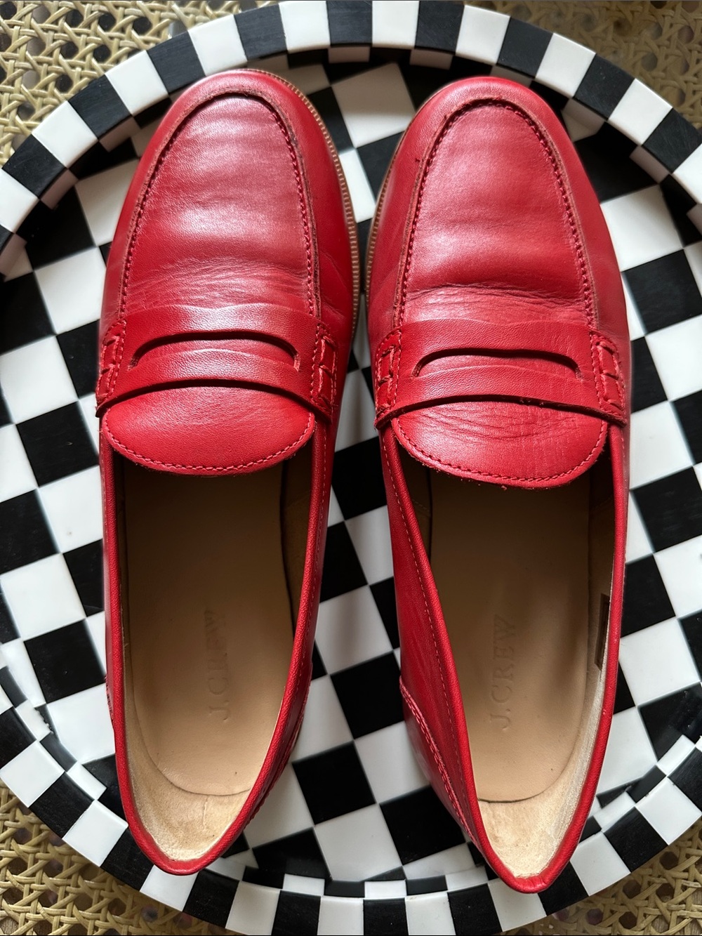 J. Crew Red Leather Penny Loafers